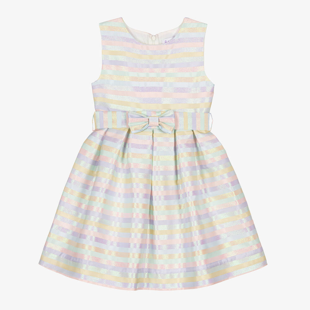 Rachel Riley-Girls Satin Dress with Glitter Stripes | Childrensalon Outlet