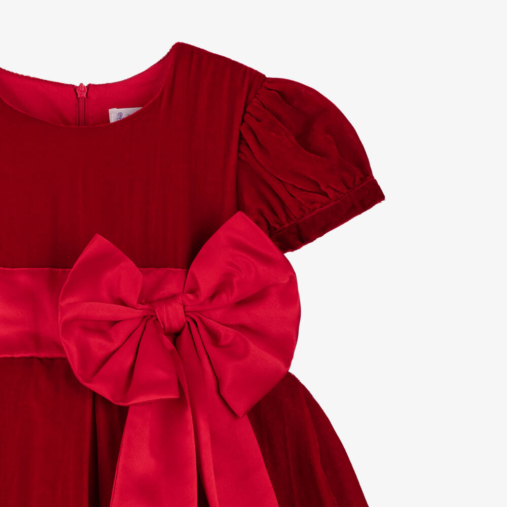 Rachel Riley-Girls Scarlet Velvet Dress with Bow | Childrensalon Outlet