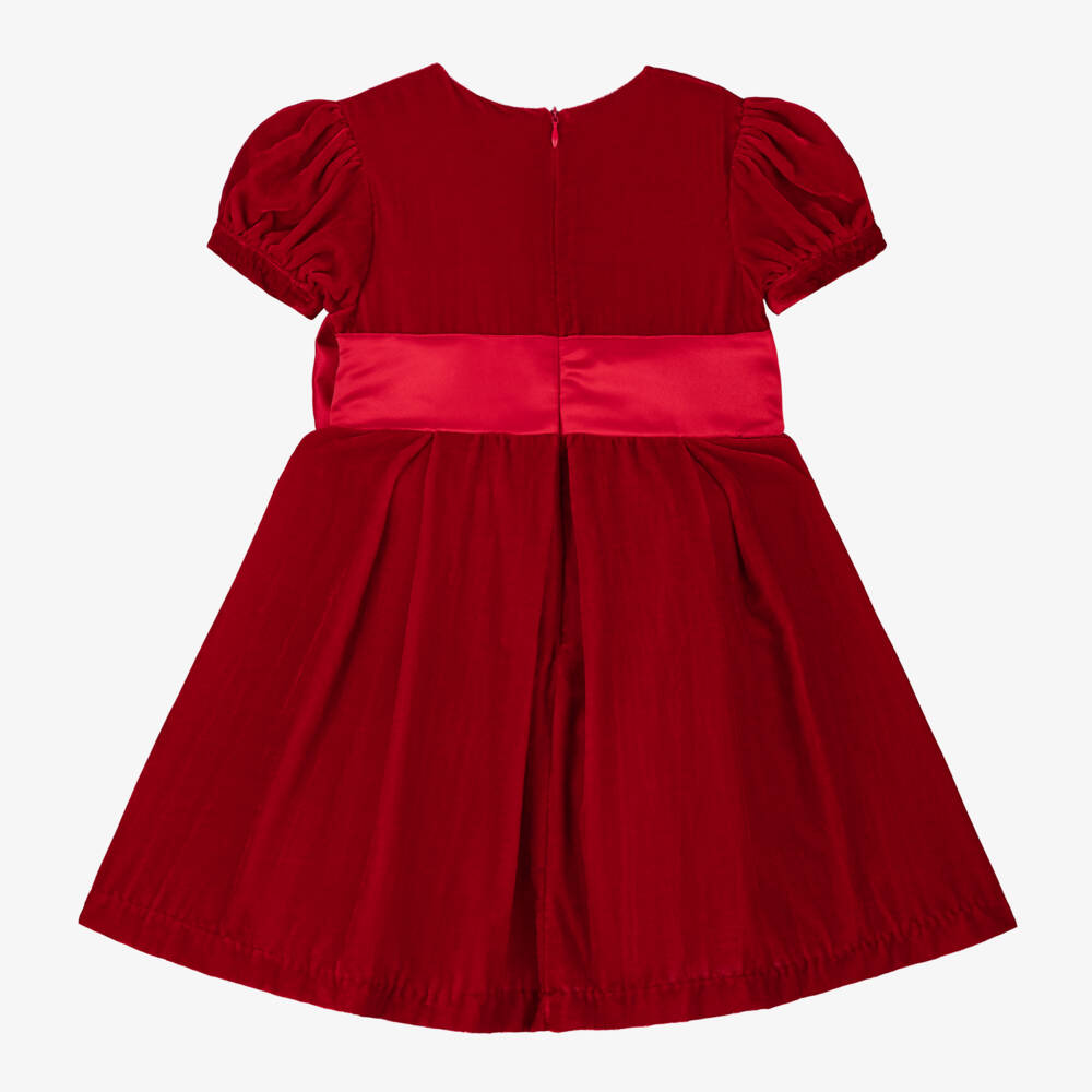 Rachel Riley-Girls Scarlet Velvet Dress with Bow | Childrensalon Outlet