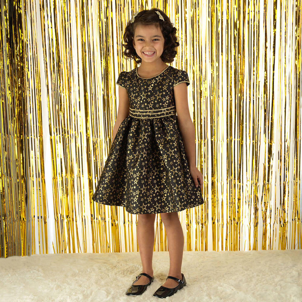 Rachel Riley-Girls Starry Black and Gold Dress | Childrensalon Outlet