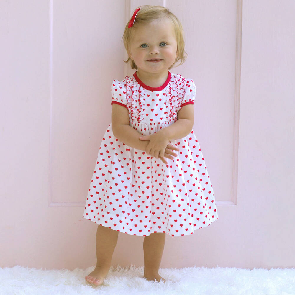 Rachel Riley-Girls White Cotton Heart Print Dress | Childrensalon Outlet