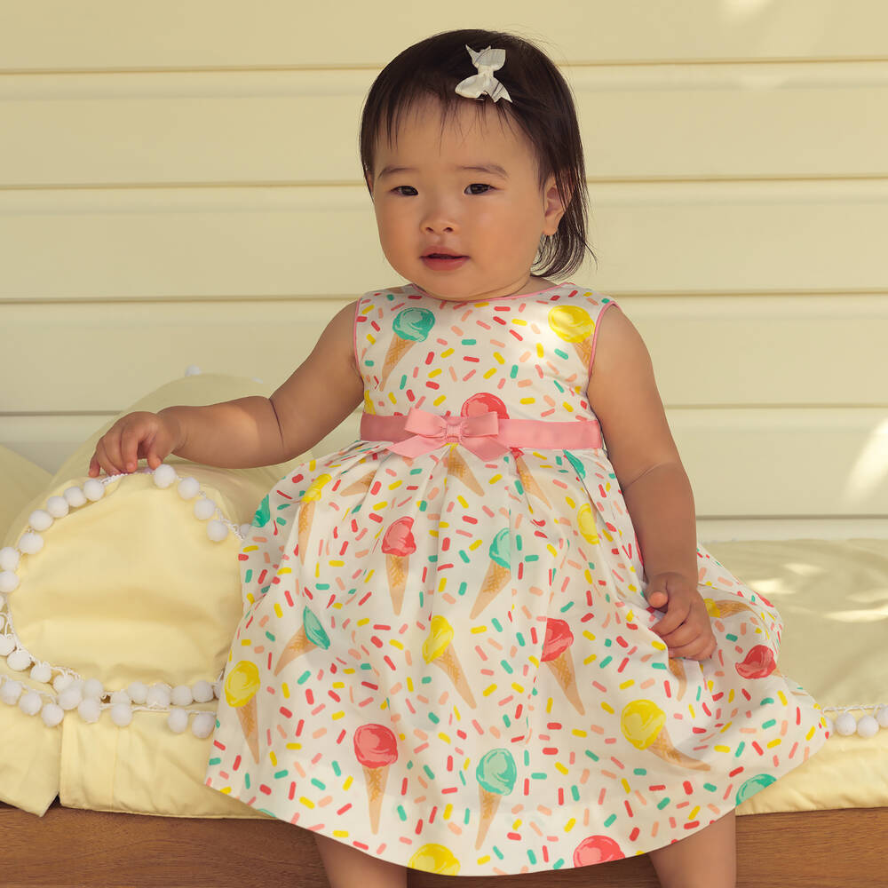 Rachel Riley-Girls White Ice Cream Print Dress & Bloomers | Childrensalon Outlet