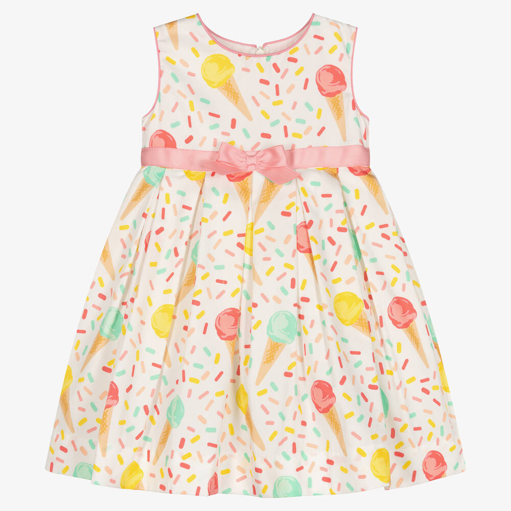 Rachel Riley - Girls White Ice Cream Print Dress & Bloomers | Childrensalon