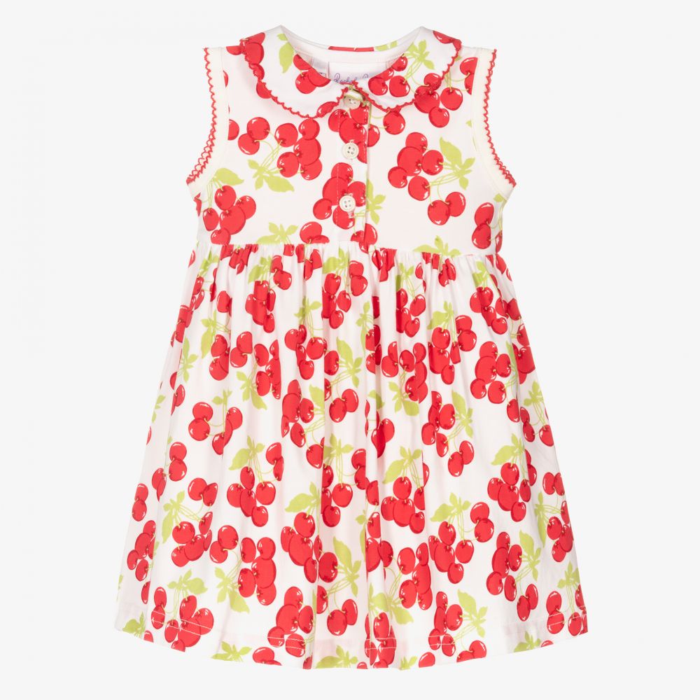 Rachel Riley - Girls White & Red Cotton Dress | Childrensalon