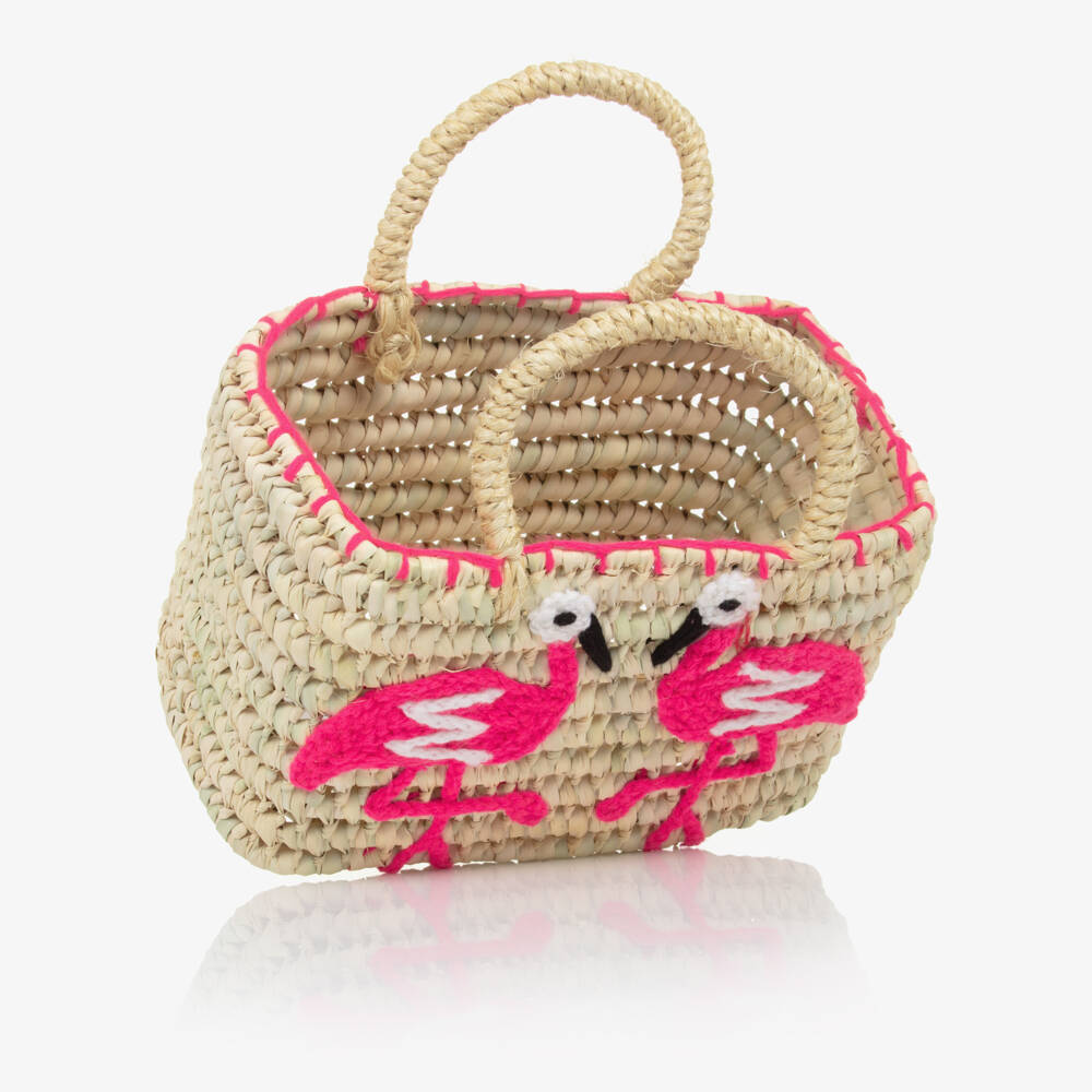 Rachel Riley-Girls Woven Beige Flamingo Tote | Childrensalon Outlet
