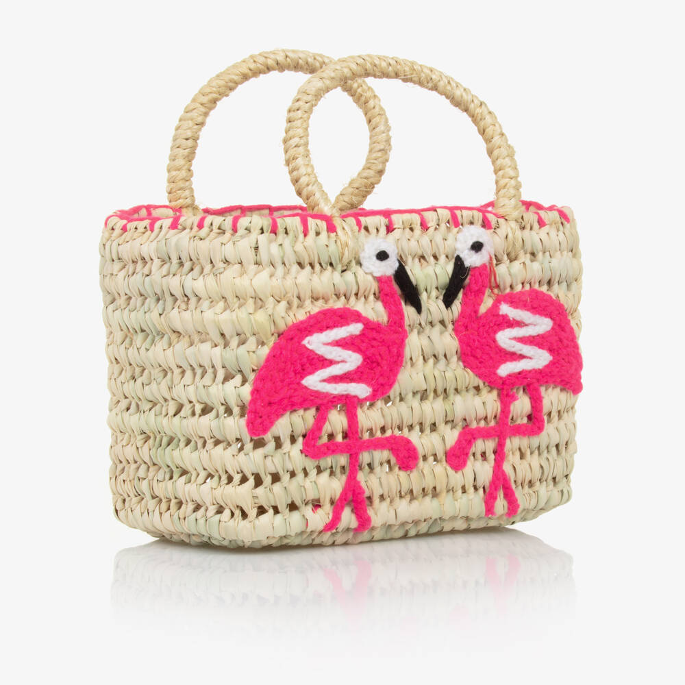 Rachel Riley-Girls Woven Beige Flamingo Tote | Childrensalon Outlet