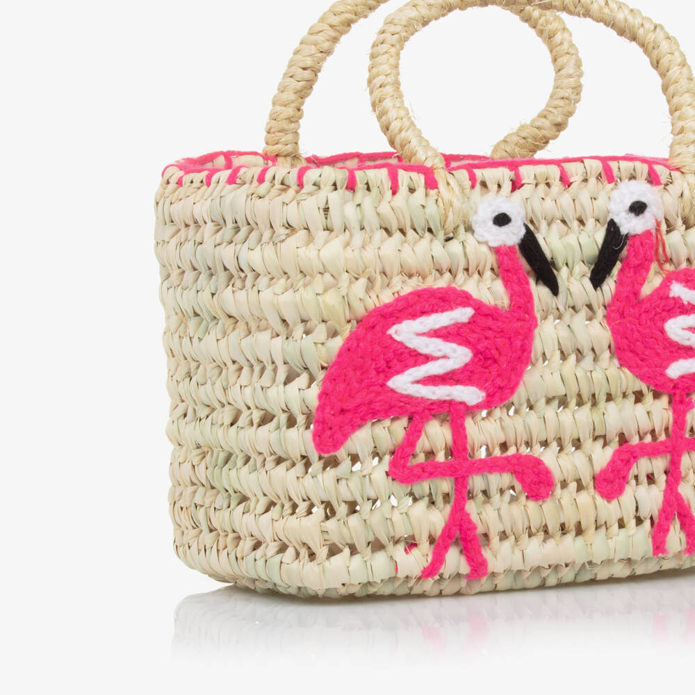 Rachel Riley-Girls Woven Beige Flamingo Tote | Childrensalon Outlet