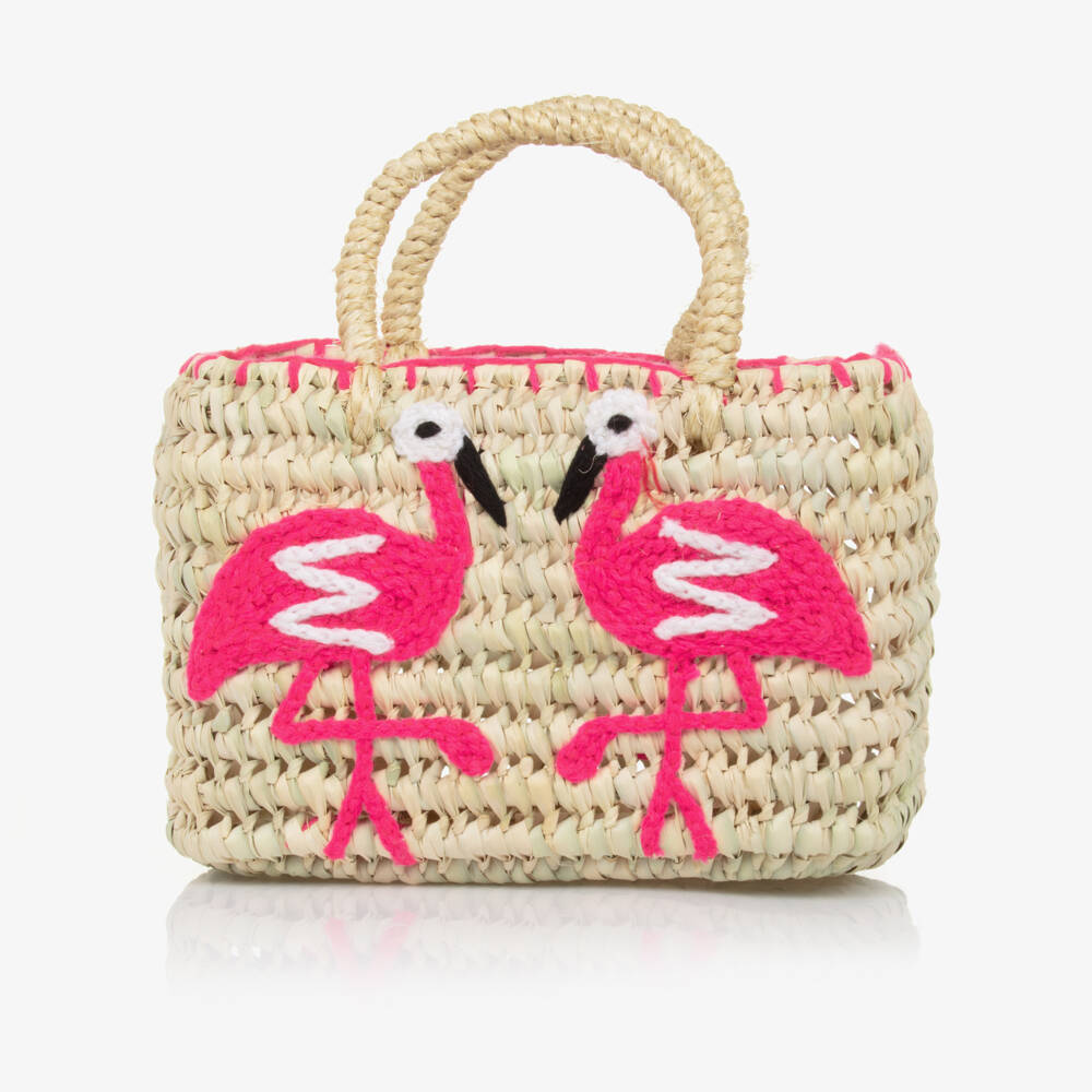Rachel Riley-Girls Woven Beige Flamingo Tote | Childrensalon Outlet