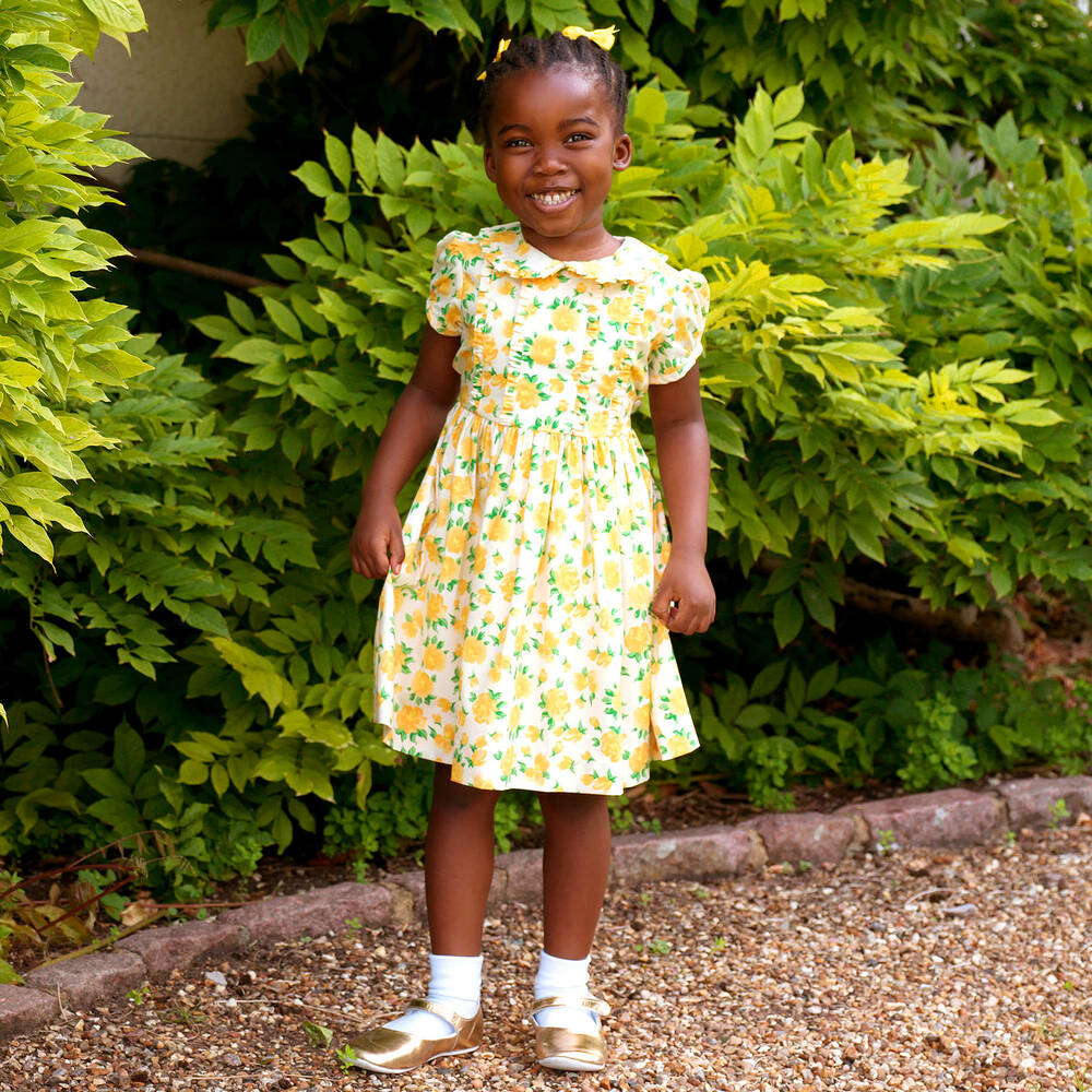 Girls mustard floral dress best sale