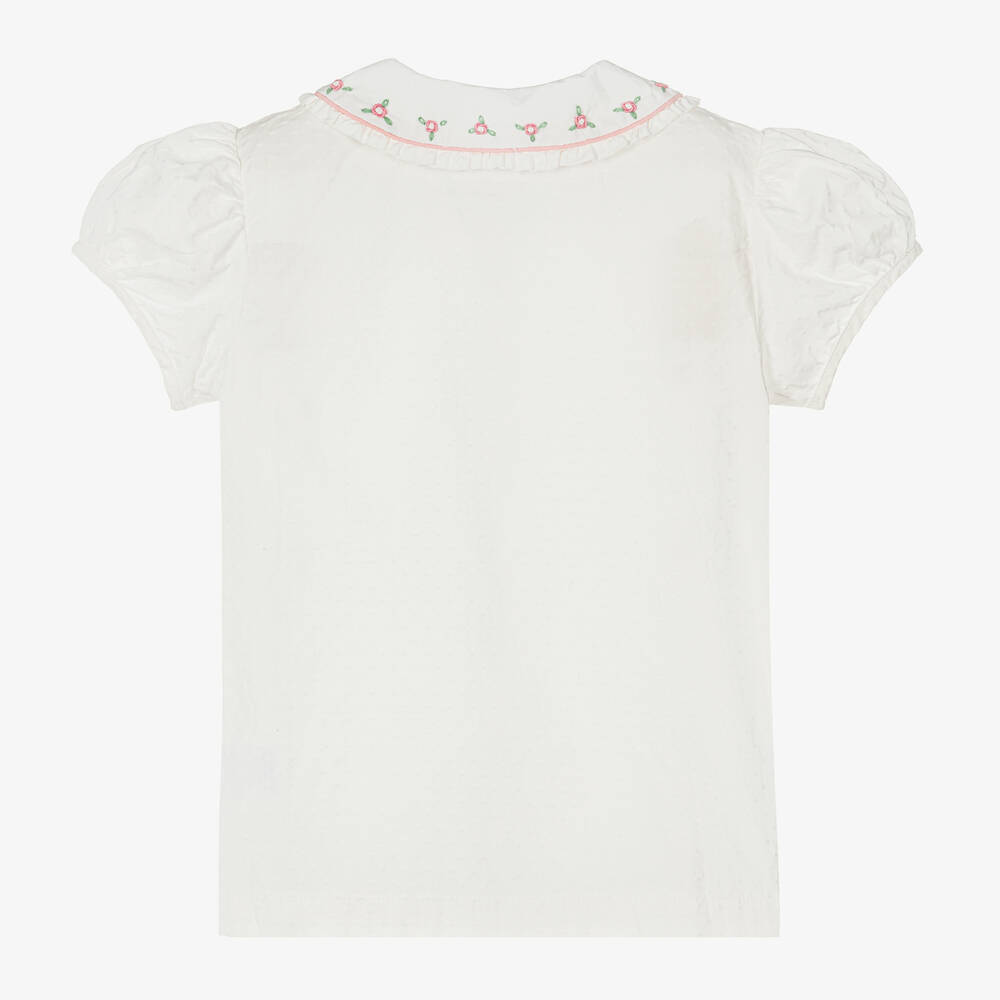 Rachel Riley-Girtls White Cotton Embroidered Blouse  | Childrensalon Outlet
