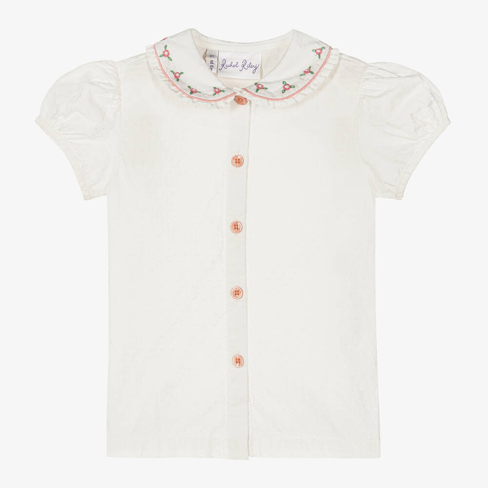 Rachel Riley - Белая хлопковая блузка с вышивкой  | Childrensalon