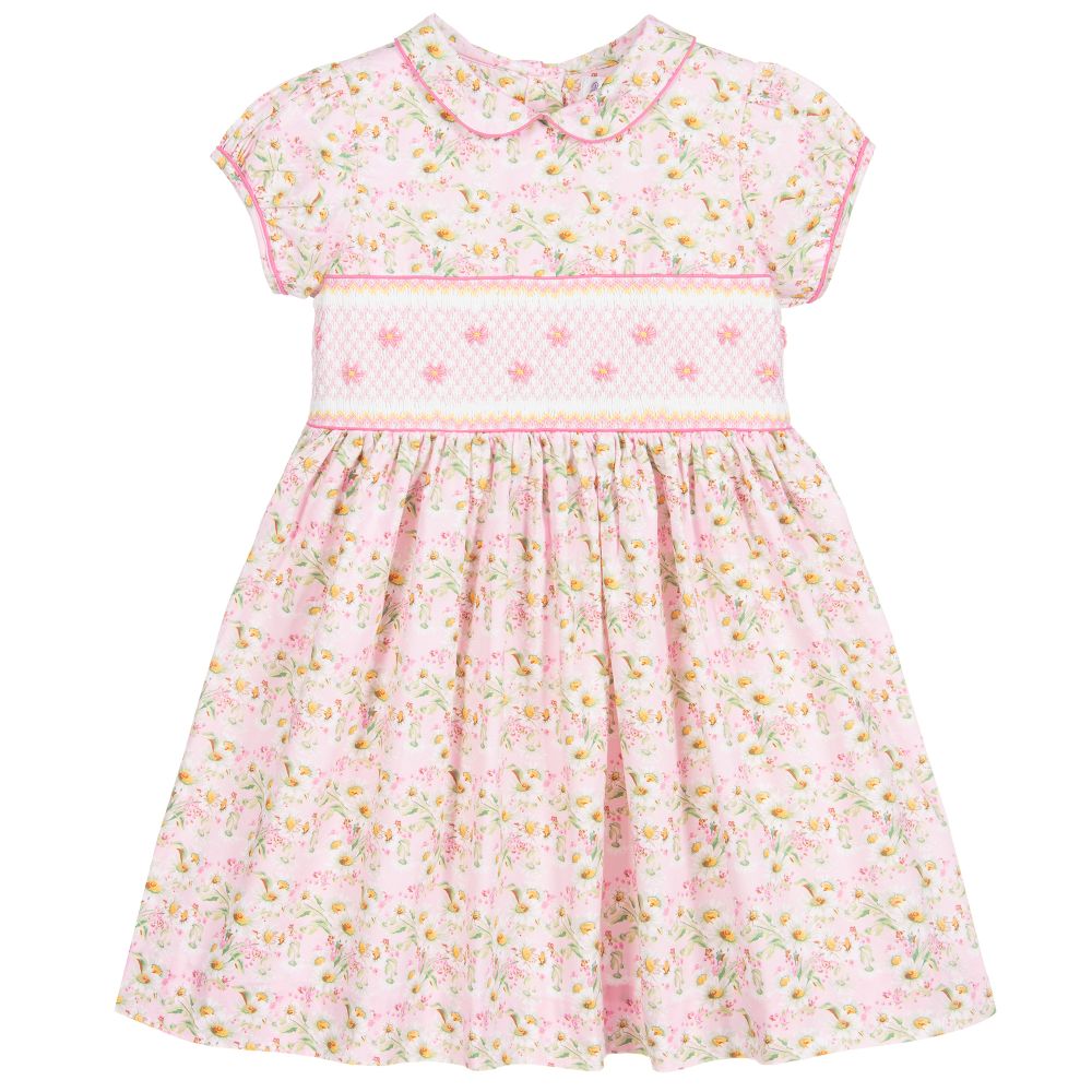 Rachel Riley - Pink Smocked Floral Dress | Childrensalon