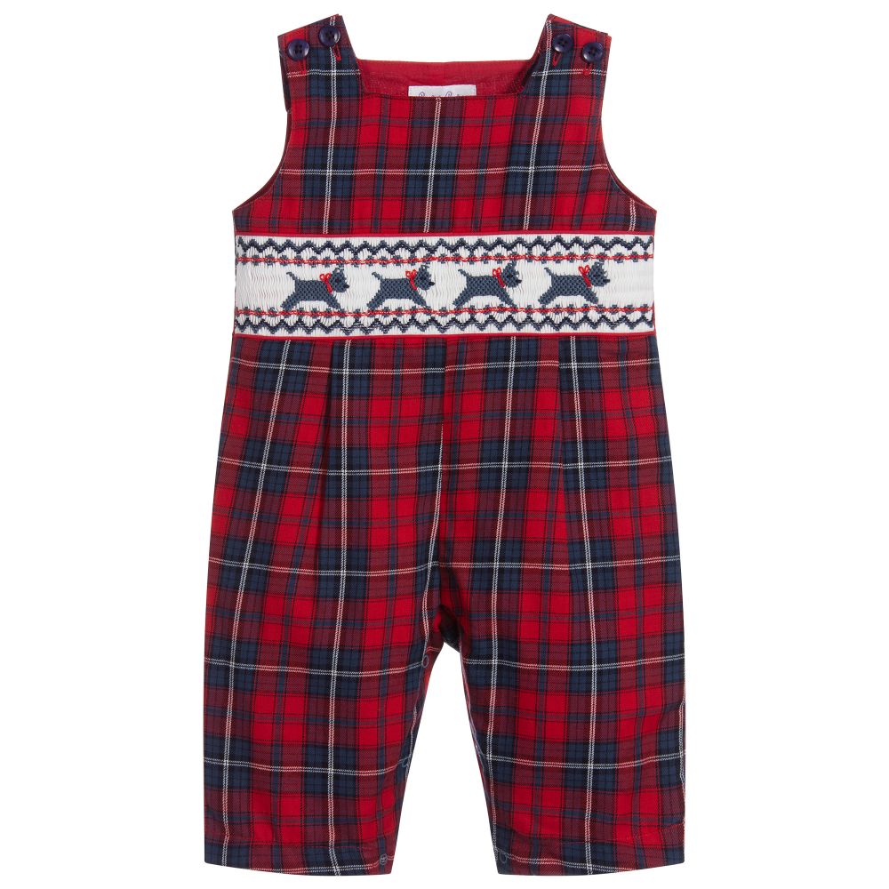 Rachel Riley-Red Tartan Baby Dungarees | Childrensalon Outlet