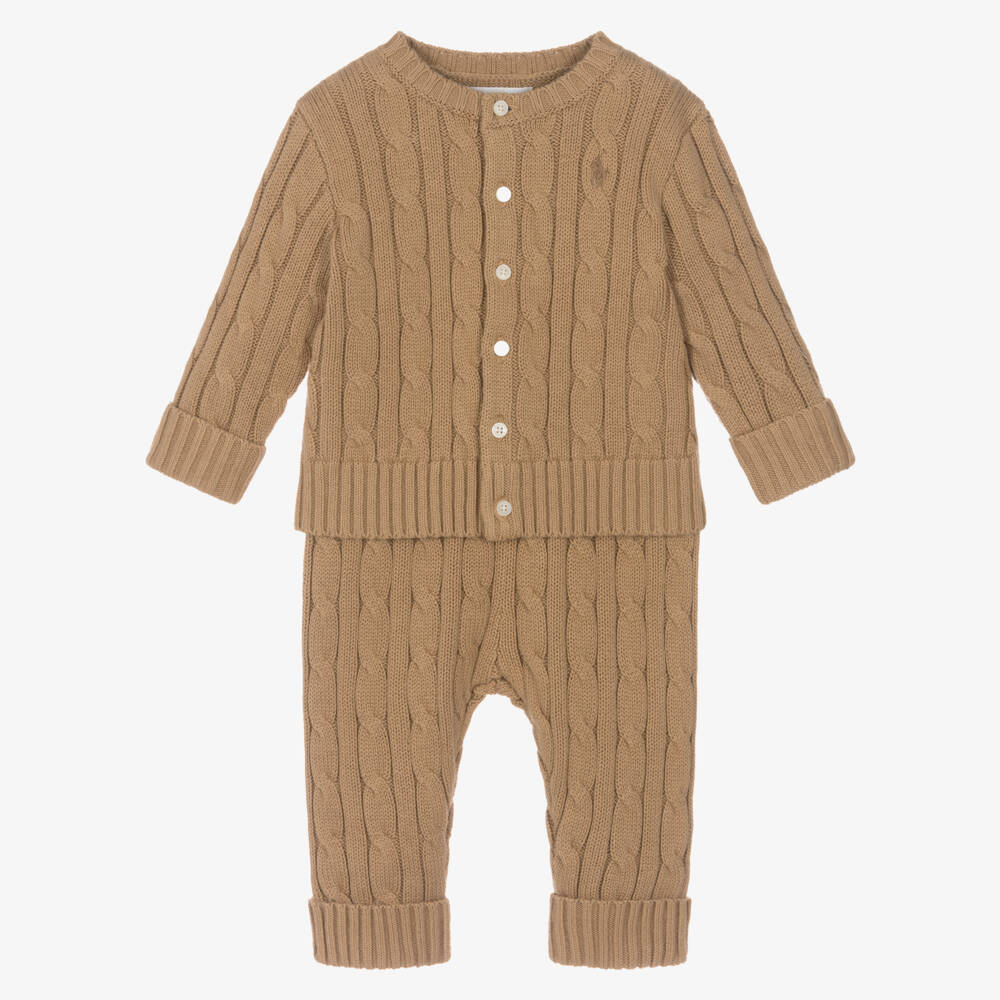 Ralph Lauren-Baby Boys Beige Cotton Cable Knit Trouser Set | Childrensalon Outlet