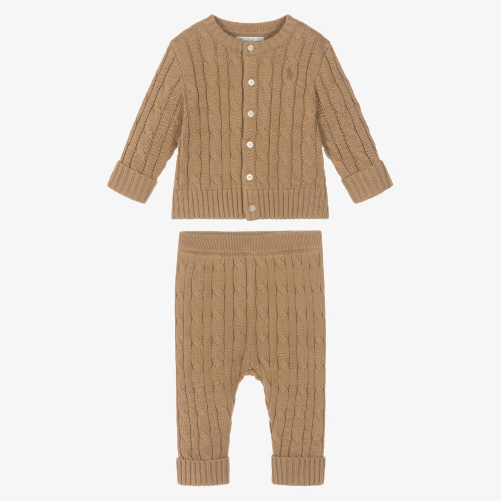 Ralph Lauren-Baby Boys Beige Cotton Cable Knit Trouser Set | Childrensalon Outlet
