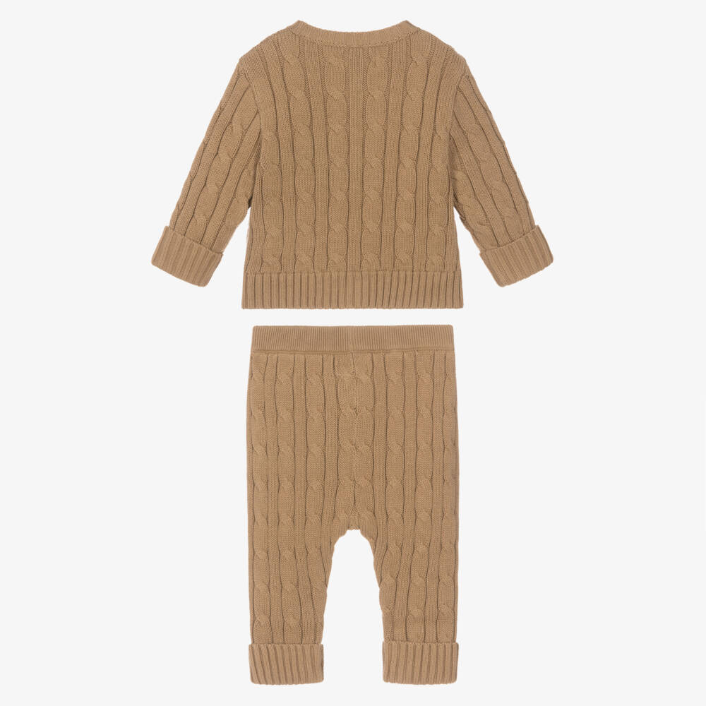 Ralph Lauren-Baby Boys Beige Cotton Cable Knit Trouser Set | Childrensalon Outlet
