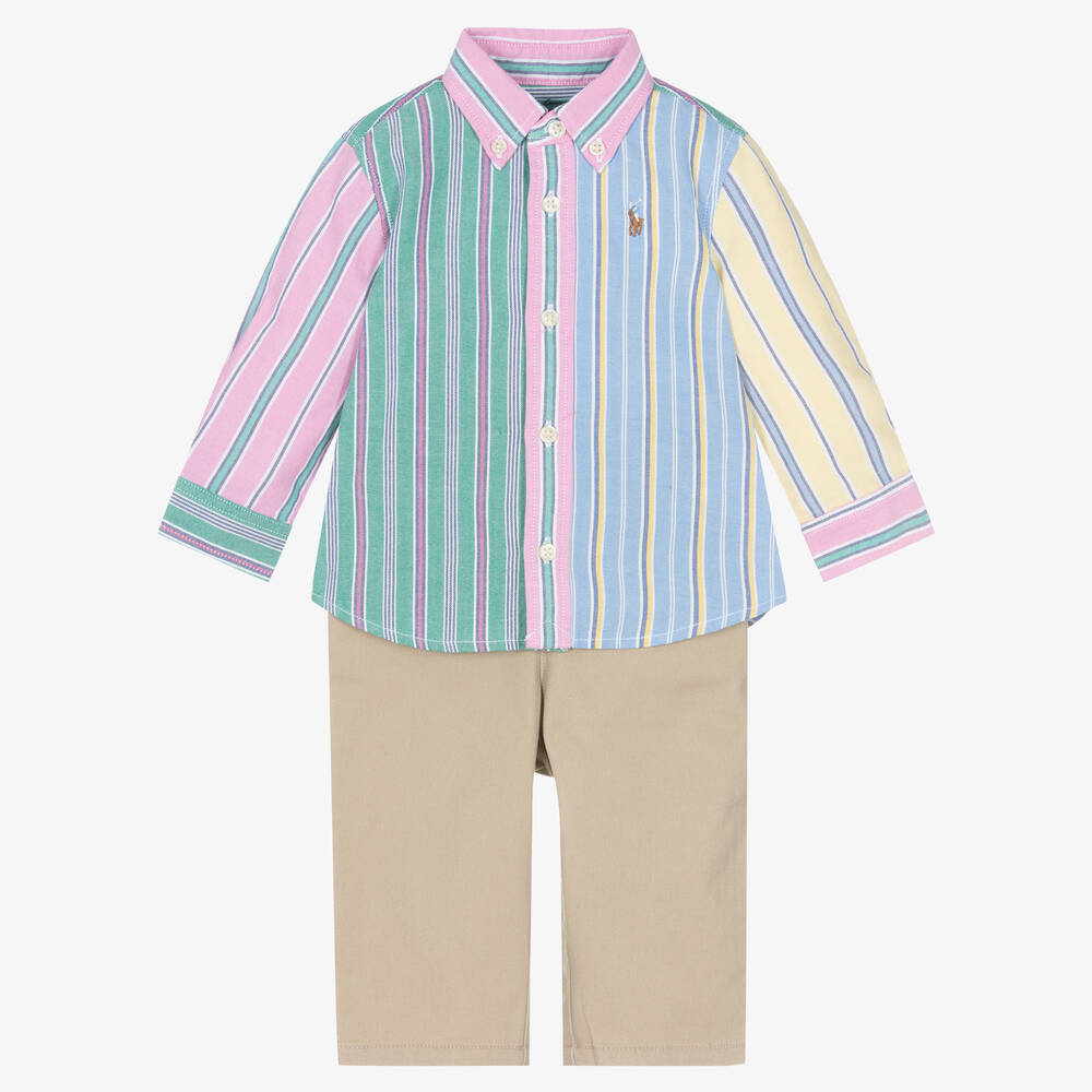 Ralph Lauren - Baby Boys Beige Cotton Trouser Set | Childrensalon