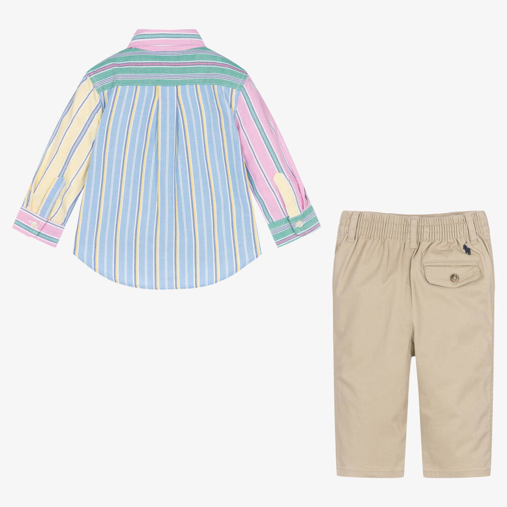 رالف لورين-طقم بنطلون قطن لون بيج للمواليد | Childrensalon Outlet