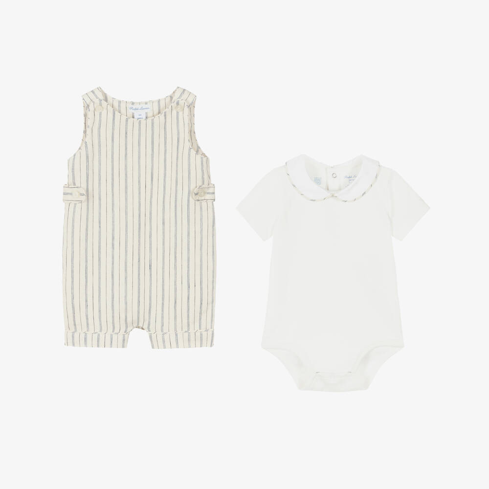 Ralph Lauren-Baby Boys Beige Striped Dungaree Set | Childrensalon Outlet