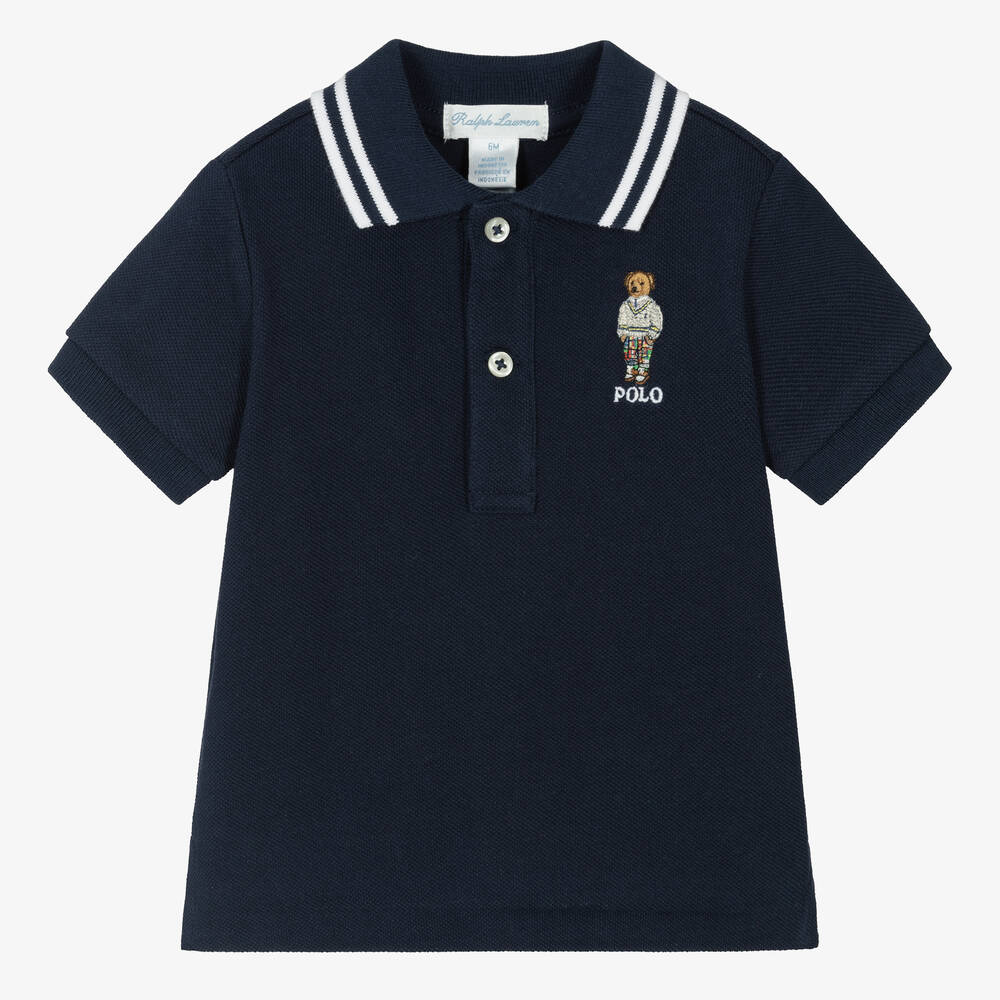 Ralph Lauren - توب بولو قطن بيكيه لون كحلي للمواليد | Childrensalon