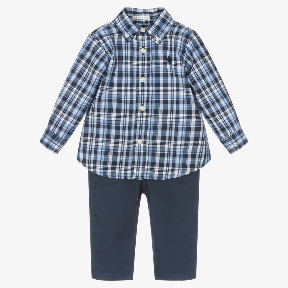 Ralph Lauren - Blaues Baby-Karohemd- & Hosen-Set | Childrensalon