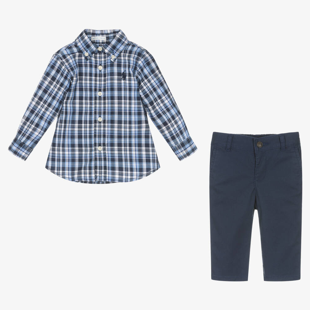 Ralph Lauren-Baby Boys Blue Check Shirt & Trouser Set | Childrensalon Outlet