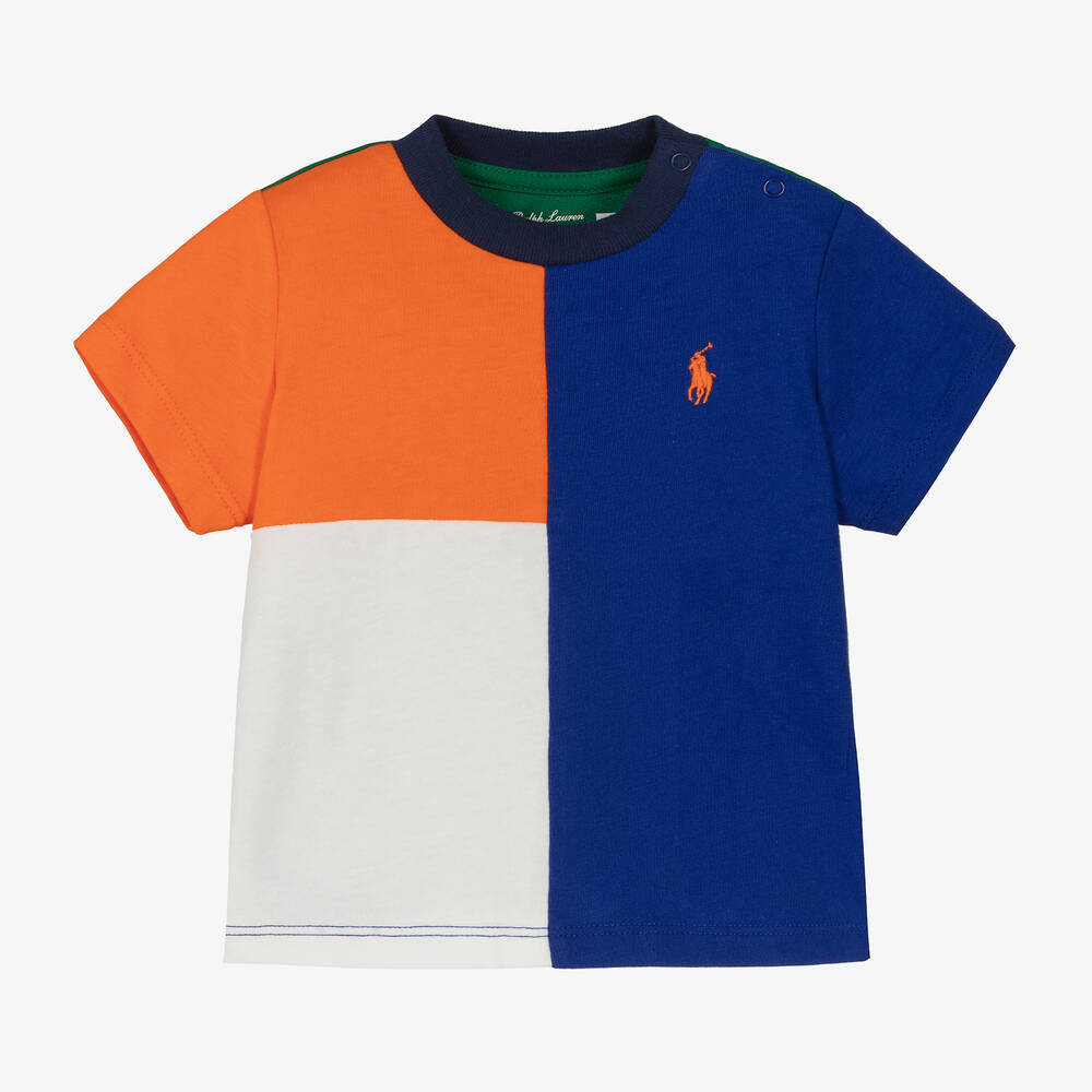 Ralph Lauren - T-shirt colourblock bleu bébé garçon | Childrensalon