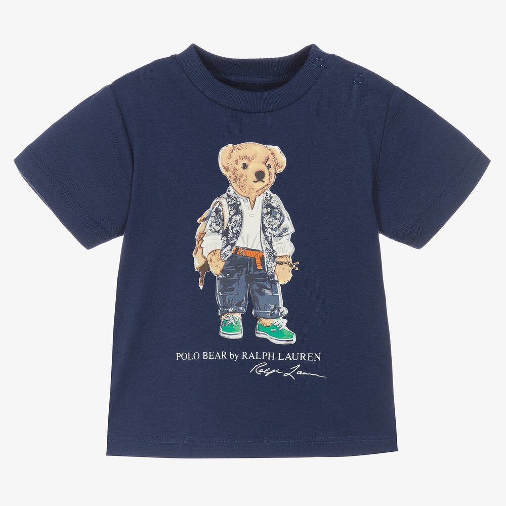 Ralph Lauren - Синяя хлопковая футболка с медвежонком | Childrensalon
