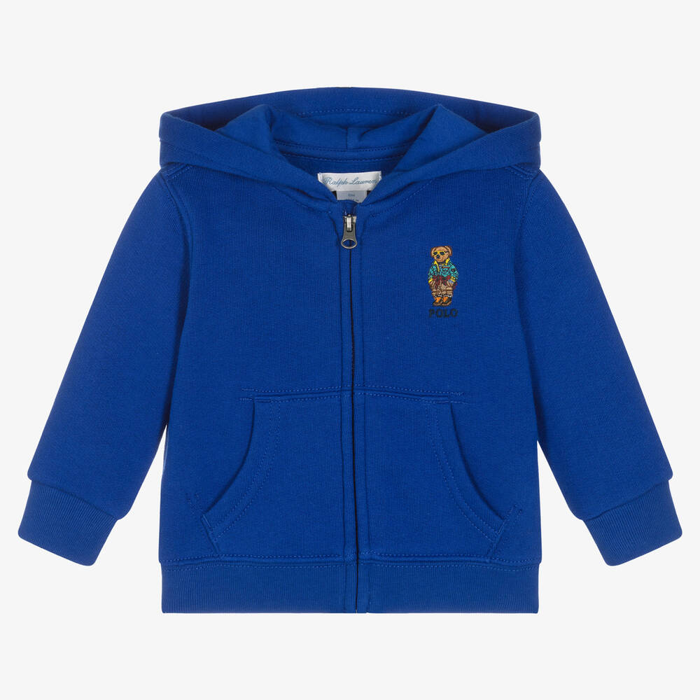 Ralph Lauren - Haut bleu zippé en coton bébé | Childrensalon