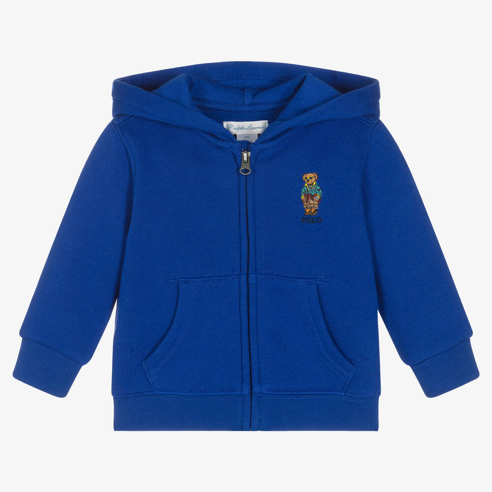 Ralph Lauren - Baby Boys Blue Cotton Logo Zip-Up Top | Childrensalon