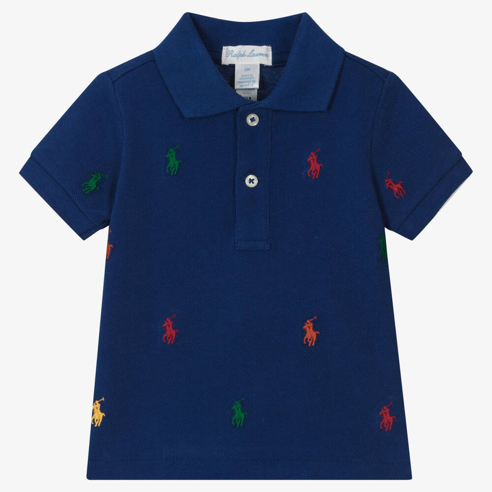 Ralph Lauren - Baby Boys Blue Cotton Piqué Polo Shirt | Childrensalon