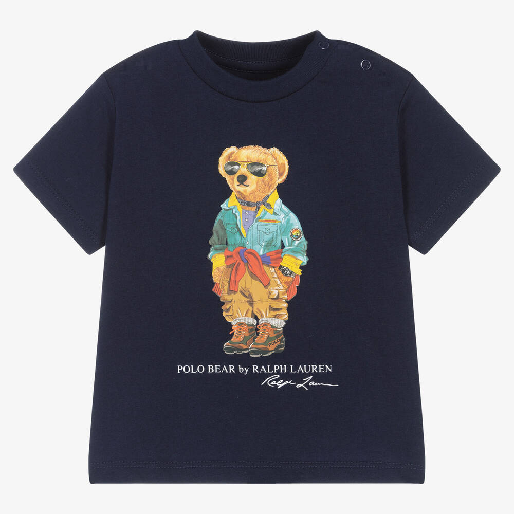 Ralph Lauren - T-shirt bleu en coton Polo Bear bébé | Childrensalon