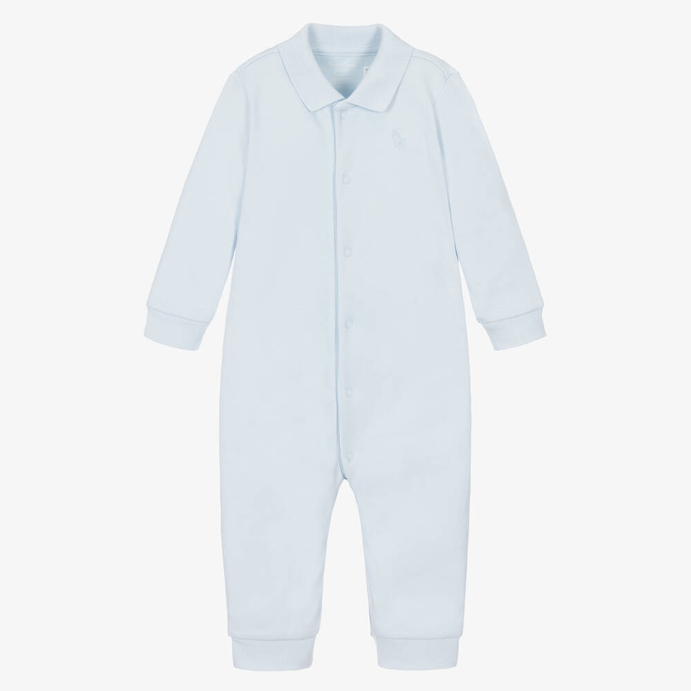 Ralph Lauren - Baby Boys Blue Cotton Romper | Childrensalon