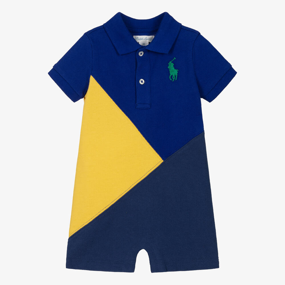 Ralph Lauren - Combishort bleue en coton bébé garçon | Childrensalon