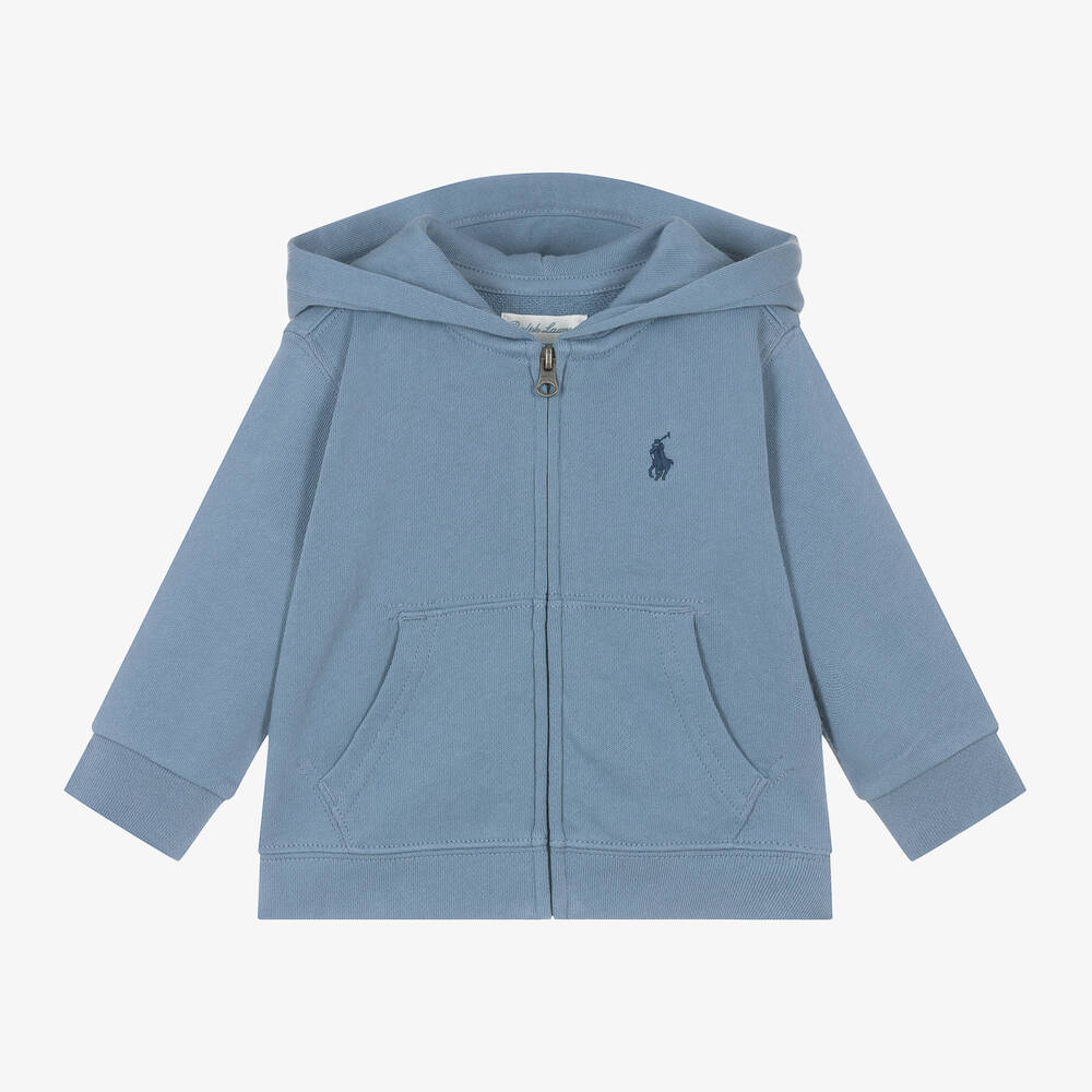 Ralph Lauren-Baby Boys Blue Cotton Zip-Up Hoodie | Childrensalon Outlet