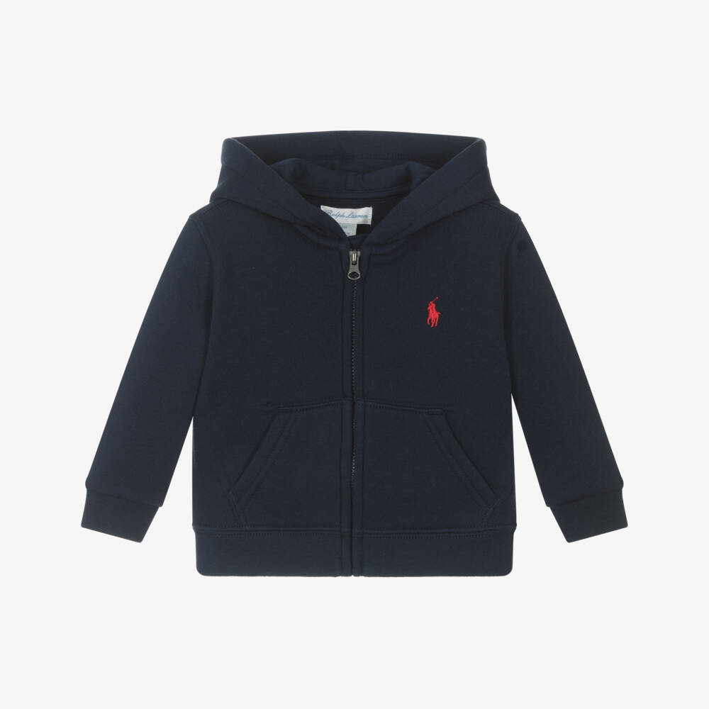 Ralph Lauren-Baby Boys Blue Cotton Zip-Up Hoodie | Childrensalon Outlet