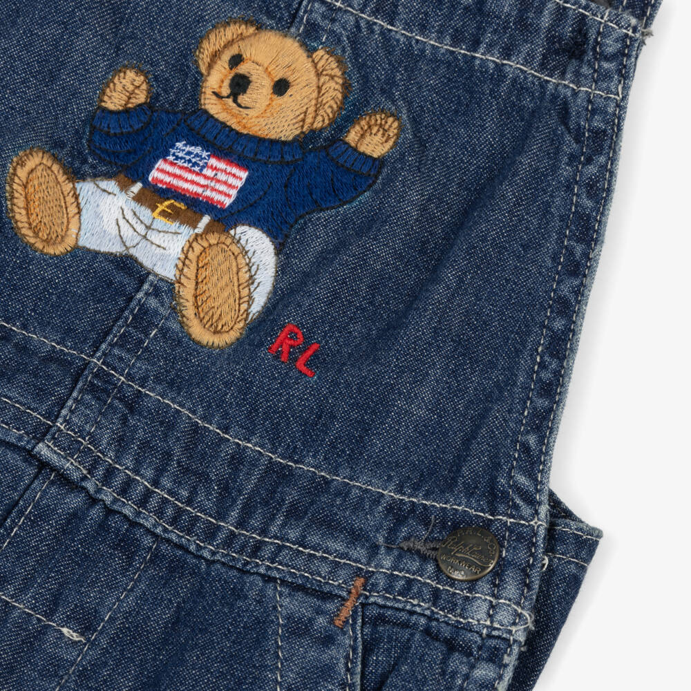 Ralph Lauren-Baby Boys Blue Denim Polo Bear Dungarees | Childrensalon Outlet