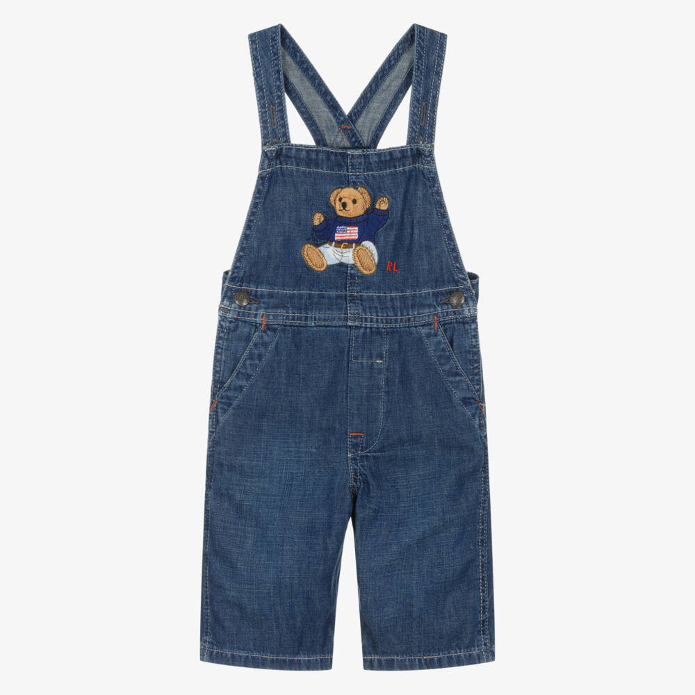 Ralph Lauren-Baby Boys Blue Denim Polo Bear Dungarees | Childrensalon Outlet