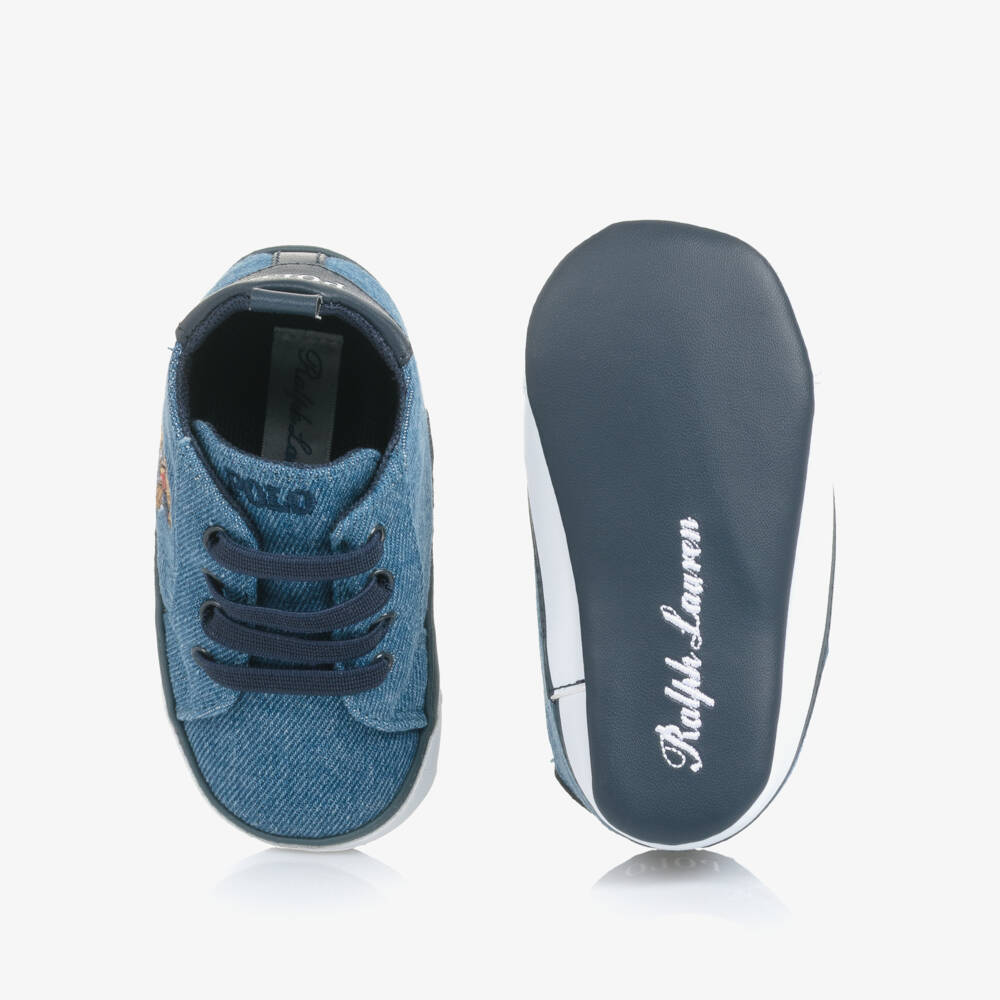 Ralph Lauren-Baby Boys Blue Denim Polo Bear Pre-Walker Trainers | Childrensalon Outlet