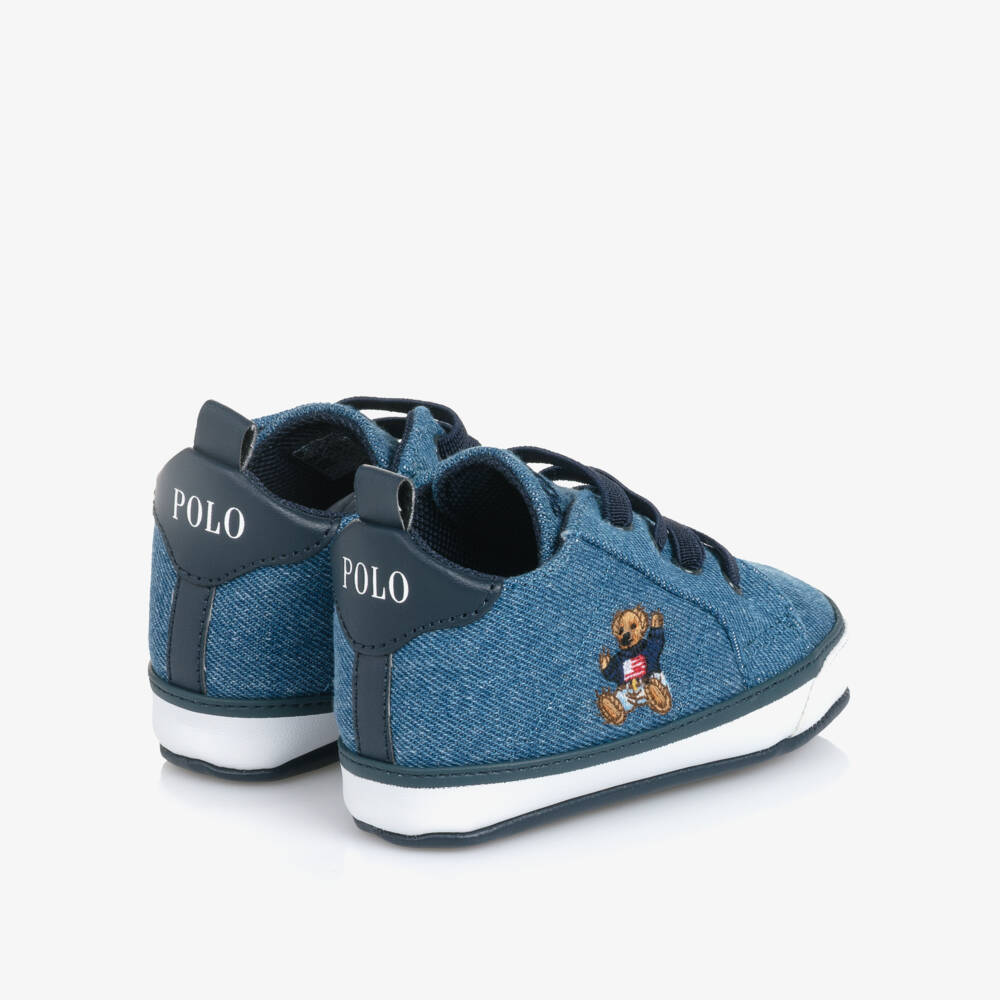 Ralph Lauren-Baby Boys Blue Denim Polo Bear Pre-Walker Trainers | Childrensalon Outlet