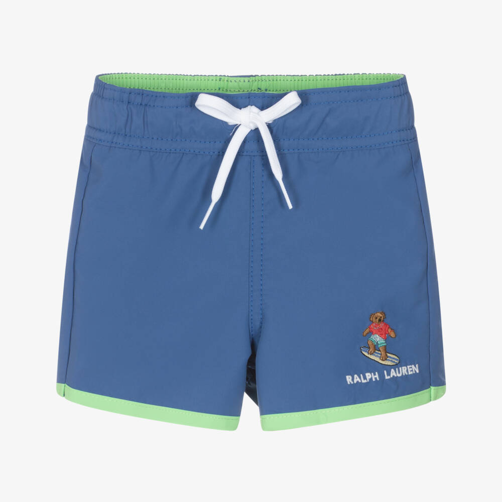 Ralph Lauren-Baby Boys Blue & Green Polo Bear Swim Shorts | Childrensalon Outlet