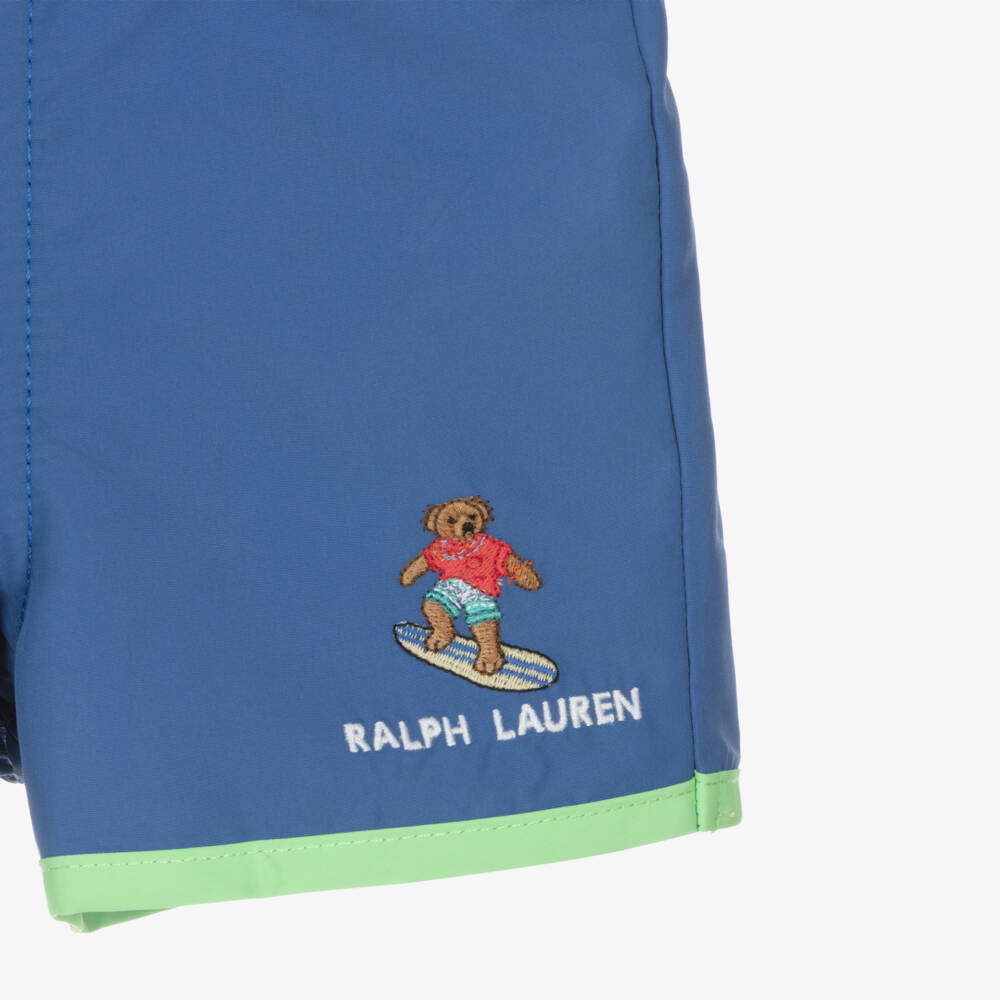 Ralph Lauren-Baby Boys Blue & Green Polo Bear Swim Shorts | Childrensalon Outlet