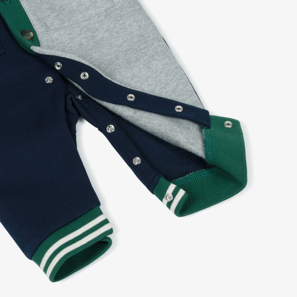 Ralph Lauren-Baby Boys Blue & Grey Colourblock Cotton Jersey Babysuit | Childrensalon Outlet