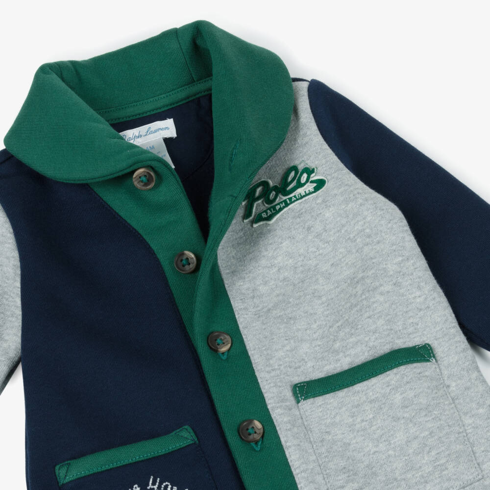 Ralph Lauren-Baby Boys Blue & Grey Colourblock Cotton Jersey Babysuit | Childrensalon Outlet
