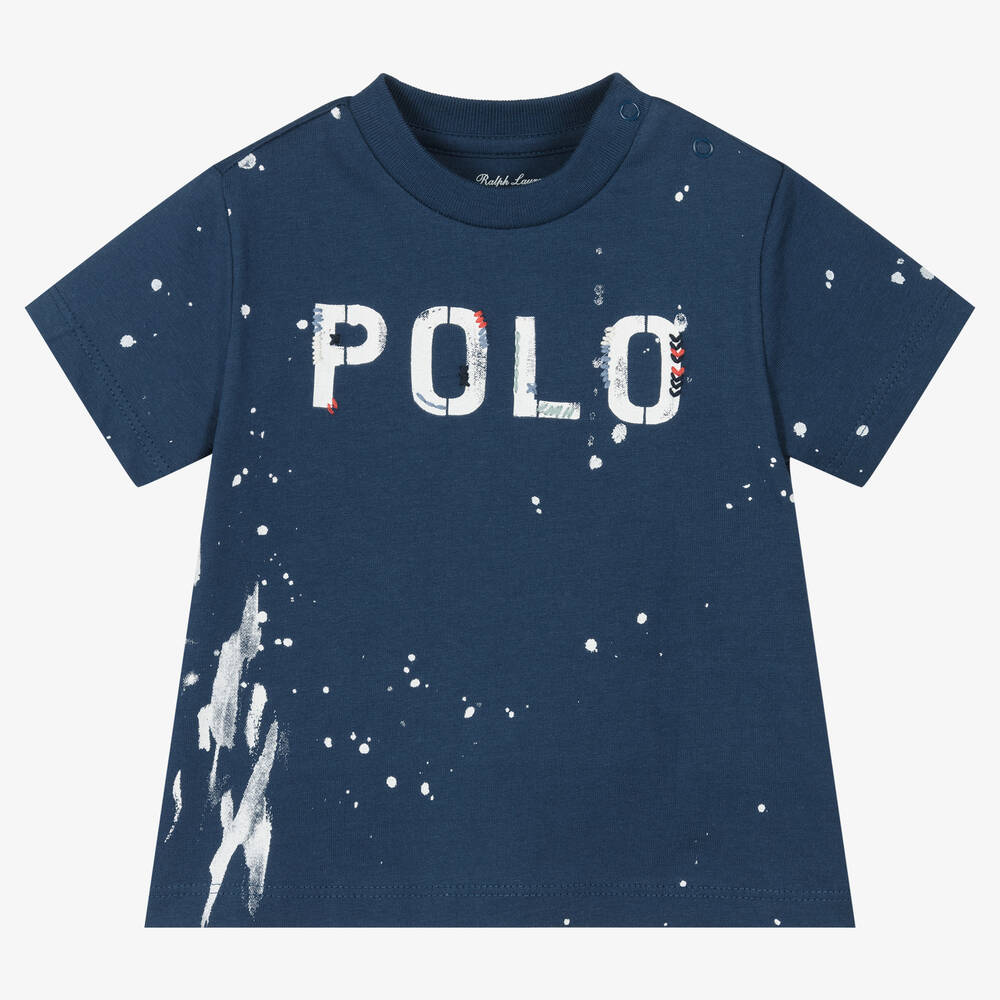 Ralph Lauren - T-shirt bleu éclaboussures bébé | Childrensalon