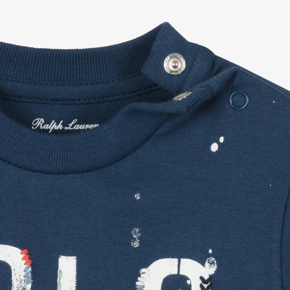 Ralph Lauren Baby Boys Blue Logo Paint Splat T Shirt