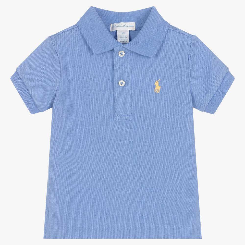 Ralph Lauren - Baby Boys Blue Logo Polo Shirt  | Childrensalon
