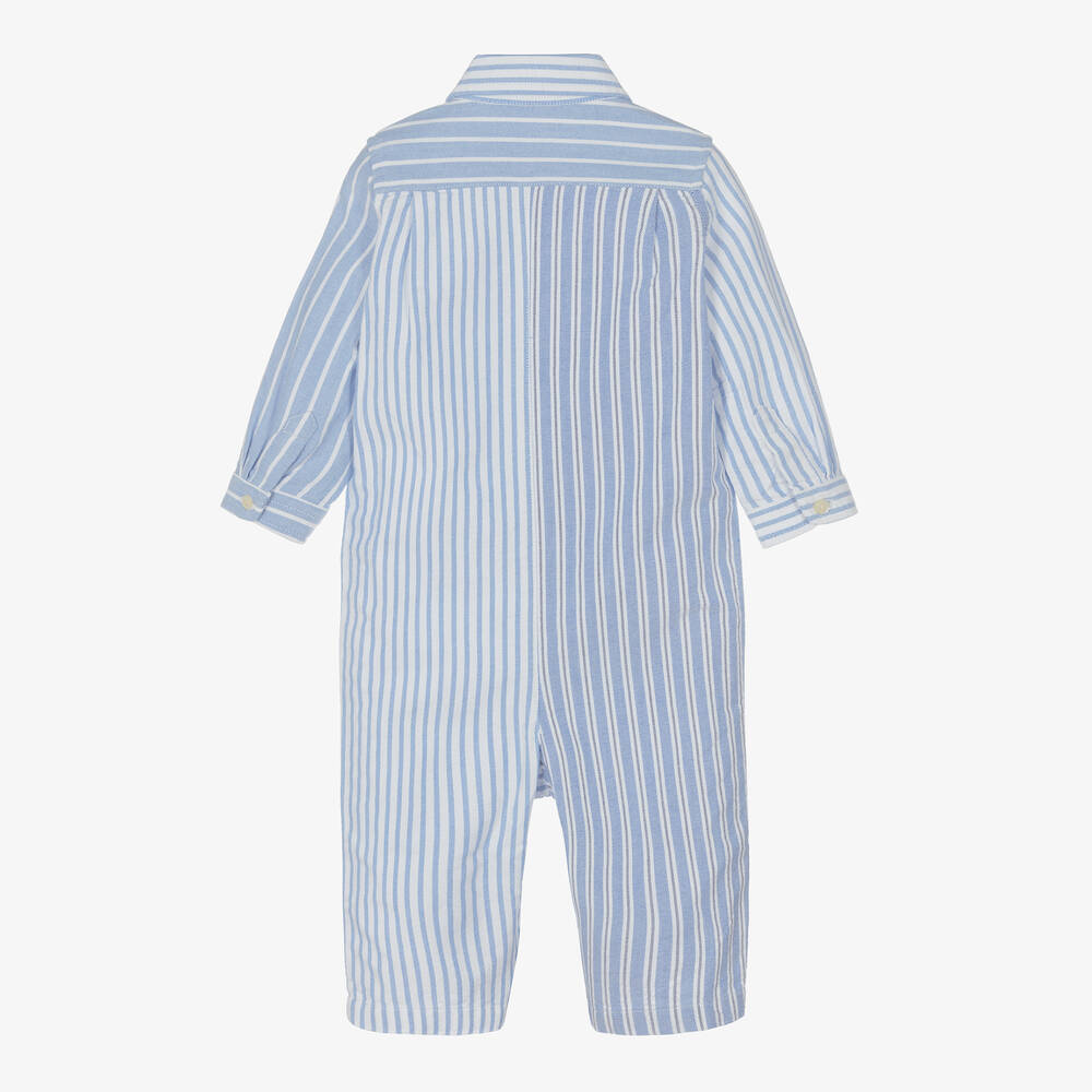 Ralph Lauren Baby Boys Blue Oxford Cotton Romper Childrensalon Outlet