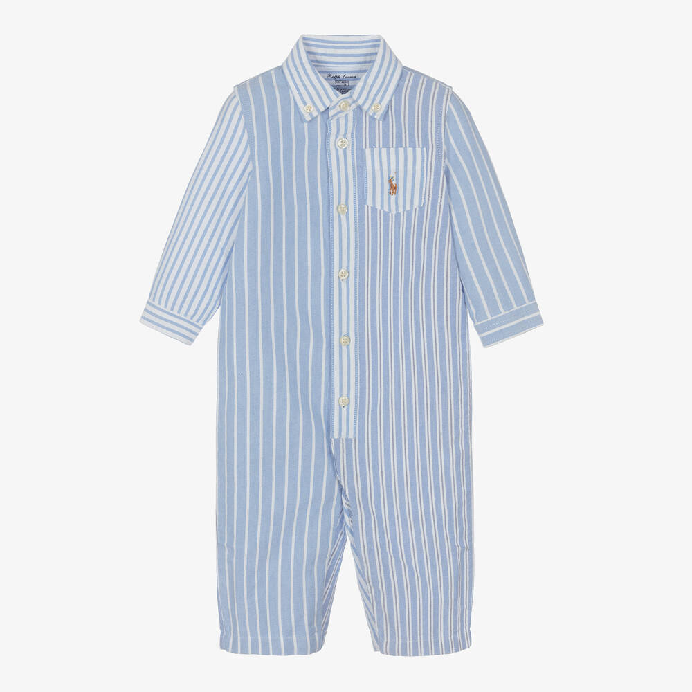 Ralph Lauren - Baby-Oxford-Baumwollstrampler blau | Childrensalon