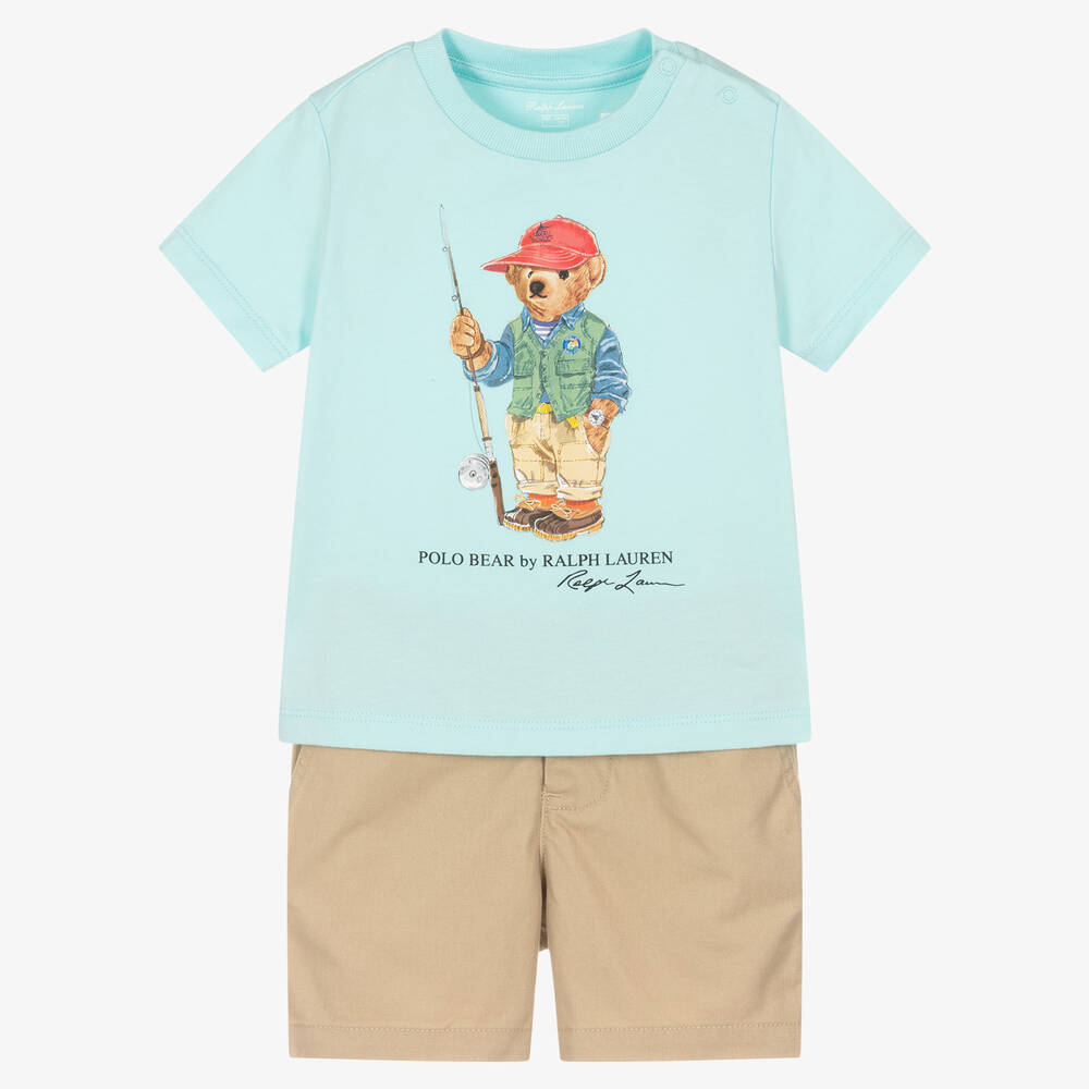 Ralph Lauren - Ensemble short bleu Polo Bear bébé | Childrensalon